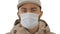 Sick young man handsome wearing medical mask on white background.