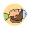 Sick young man lying down with ice pack on his head. Side view, profile. Fever, temperature. Cartoon design icon. Flat
