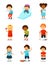 Sickness kids set, boys and girls suffering from different symptoms vector Illustration on a white background