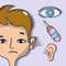 Sickness otitis and conjunctivitis with medical treatment