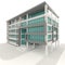 Side of 3D condominium exterior design in white background