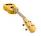 Side angle view of an isolated yellow ukulele