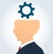 Side businessman head with gears icon vector.