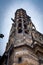 Side column of the gothic Vysehrad cathedral in Prague featuring beautiful windows and stone wall and pillars