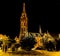The side elevation of the Matthias Church in Budapest at night