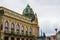 Side of the facade of Municipal House ObecnÃ­ dÅ¯m of Prague, Czech Republic, a civic building that houses Smetana Hall, a