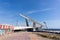 Side image of the photovoltaic pergola of the Barcelona Forum on a sunny day