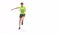 Side jump Woman exercise animation 3d model on a white background in the Yellow t-shirt. Low Poly Style