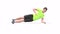 Side plank up&down Man exercise animation 3d model on a white background in the Yellow t-shirt. Low Poly Style