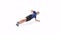 Side Plank Up and Down Push Ups Man exercise animation 3d model on a white background in the Blue t-shirt. Low Poly Style