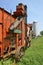 Side profile of belted threshing machine