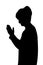 Side profile portrait silhouette of elderly lady standing praying