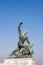 Side statue of the liberty statue on Gellert hill, a young man killing a dragon which represents the defeat of fascism. Budapest,