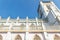 Side and tower of St. George Syro Malabar Catholic Church in low angle view in Alappazha, Kerala, India