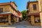 SIDE, TURKEY: Old Turkish houses on the street in the city in Side on a sunny summer day.