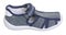 Side upper view of blue and grey textile boy sandal