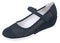 Side upper view of dark blue and white perforated women suede sh