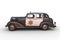 Side view 3D illustration of a rusty dirty old vintage police car isolated on white