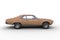 Side view 3D rendering of an old retro American muscle car with rusty yellow body isolated on white background