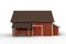Side view 3D rendering of a red wooden barn isolated on a white background