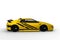 Side view 3D rendering of a yellow and black cyberpunk style futuristic car isolated on a white background