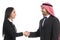 Side view of an arab saudi businesspeople handshaking