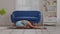 Side view Asian woman wearing blue sportwear doing Yoga exercise,Yoga Childâ€™s pose or Balasana,Calm of healthy young woman