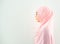 Side view of asian young beauty muslim wear hijab