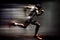 Side view of athletic runner with motion blur on dark background