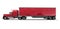 Side view of a big red trailer truck