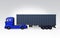 Side view of blue container truck isolated on gray background