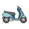 Side view blue scooter illustration. Linear art.