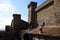 Side view of the Bolsena castle complex, under a blue sky, Rocca Monaldeschi della Cervara, Bolsena, Tuscia, Lazio, Italy