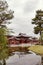 Side view of Byodoin temple from across a pond