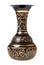 Side view of carved brass indian vase isolated