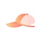 Side view of casual orange baseball cap isolated on white background