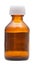 Side view of closed brown glass pharmacy bottle