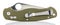 Side view of closed folding pocket knife with textured dark green composite plastic cover plates on steel handle isolated on white