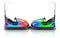 Side view of colorful electric bumper car