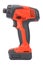 Side view of cordless 12V screwdriver powered by Li-ion battery with hexagonal chuck in red and black rubberized reinforced