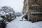 Side view of cottages from Tory Bradford on Avon in snowy weather