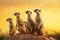 Side view of curios Meerkats standing on top of rock Generative AI