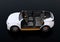 Side view of cutaway white self-driving Electric SUV car on black background