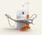 Side view of dental unit equipment on warm gray background