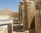 Side view of the exit of the entrance colonnade from the enclosure wall to the south court of the Step Pyramid of Djoser in Egypt.