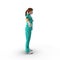 Side view female surgeon doctor in protective mask on white. 3D illustration