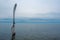 Side view of fork of Vevey, Lake Geneva on cloudy sky background