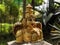 Side view of Garuda statue in Natural rock garden in Tirumala