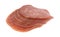 Side view of genoa salami slices on white background