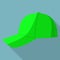 Side view of green baseball cap icon, flat style